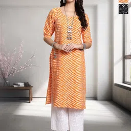 HERE&NOW Selection Of 2 Leheriya Printed Round Neck Straight Kurtas-image-88