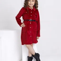 Peppermint Girl Solid Shirt Collar Sheath Dress With Belt-image-132