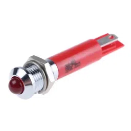 RS PRO Red Panel Mount Indicator 12V DC, Mounting Hole Size 8 mm, Termination Type Solder Tab, Model No 208453-15