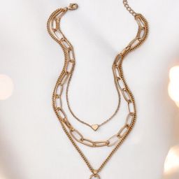 OOMPH Link Heart & Lock Layered Necklace-image-3