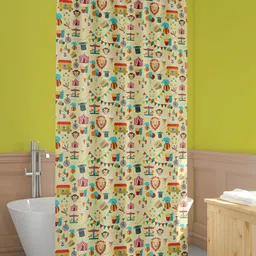 ArtzFolio Cream & Blue Geometric Printed Waterproof Shower Curtain-image-73