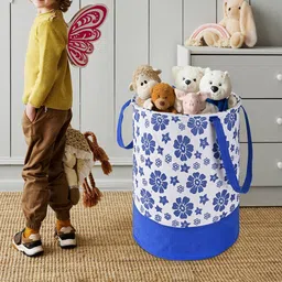 Kuber Industries Blue & White 3 Pieces Floral Printed Foldable Laundry Bags 45 L Each-image-47