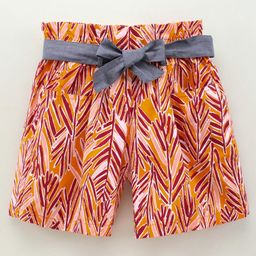 UCB Cotton Shorts With Bow Belt Leaf Print- Multicolor-image-59