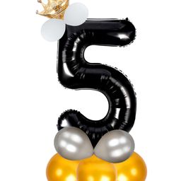 Shopperskart Five Number Theme 32 Inch Number Foil Balloon with Crown & Balloons Helium Quailty for Birthday Party Decoration Black - Pack of 2-25