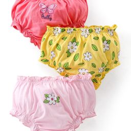 Doodle Poodle 100% Cotton Knit Bloomer Floral Print Pack Of 3 - Yellow & Pink-picture-45
