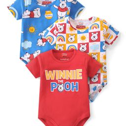 Babyhug Disney Cotton Interlock Knit Half Sleeves Onesies with Winnie The Pooh Graphics Pack of 3 - Multicolour-image-42