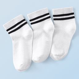 Honeyhap Premium Cotton Bamboo Knit Ankle Length Striped Socks With Bio Finish Pack of 3 - Bright White & Limoges-picture-19