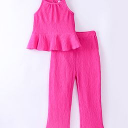 Kookie Kids Texture Fabric Sleeveless Solid Color Top & Pant Set - Fuchsia-image-76