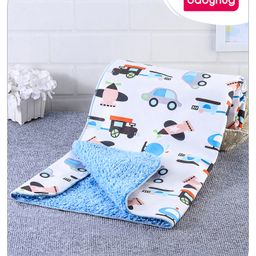 Babyhug Sherin & Poly Wool All Season Blanket Comforter Transport Print- Blue-19
