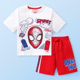 Babyhug Marvel Single Jersey Knit Half Sleeves T-Shirt & Shorts Set with Spiderman Graphic - Red & White-25