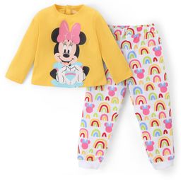 Babyhug Disney Single Jersey Knit Full Sleeves Night Suit with Minnie Mouse Graphics - White & Yellow-image-40