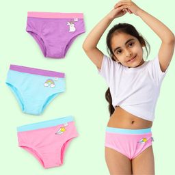 SuperBottoms Pack of 3 Bamboo Bunny Printed Super Soft Panties - Purple Pink & Blue-image-67