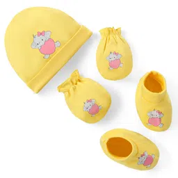 Doodle Poodle Interlock Cotton Knit Cap Mittens & Booties with Elephant Print - Yellow-picture-5