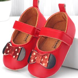 Cute Walk by Babyhug Velcro Closure Booties Bow Applique - Red-image-3