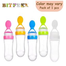 BitFeex Silicone Squeezy Food Feeder Bottle With Spoon- 90 ml (Color may vary - pack of 1 pcs)-26
