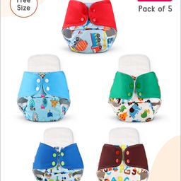 Babyhug Reusable Cloth Diaper with Contrast Flap and Insert Pack of 5 | Washable & Eco-friendly| Adjust to Suit Waist Size| Easy Snap Buttons| Soft & Skin Friendly| High Absorbency Inserts-17