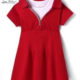 Arias 100% Cotton Knit Half Sleeves Frock with Mock T-Shirt - Red-picture-24