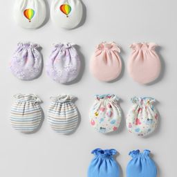 Ben Benny 100% Cotton Knit Mittens with Vehicle & Floral Print Pack of 6 - Multicolor-picture-16