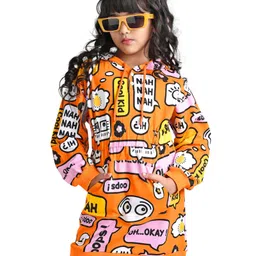OLLINGTON ST. 100% Cotton Text Printed Winterwear One Piece Hooded Full Sleeves Dress - Orange-picture-0