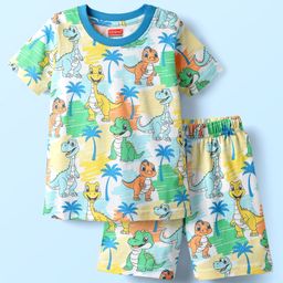 Babyhug Cotton Knit Half Sleeves Co-ords Shorts Night Suit With Animal Print - Multicolor-image-84