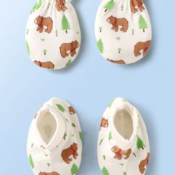 Doodle Poodle Interlock Cotton Animal Printed Mittens & Booties Set - White-image-27