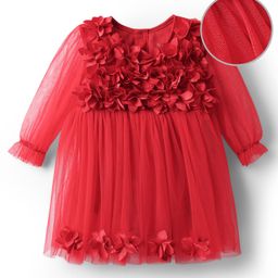 Mark & Mia Woven Full Sleeves Frock Style Party Onesie With Floral Applique - Red-picture-47