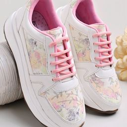 Shoetopia Abstract Designed Lace Up Shoes - Pink & White-image-88