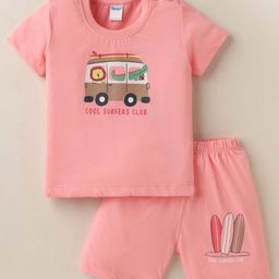 Tango Single Jersey Knit Half Sleeves T-Shirt & Shorts Set with Vehicle Print - Pink-image-21