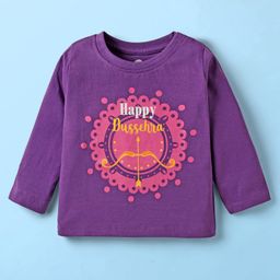 Doodle Poodle 100% Cotton Knit Full Sleeves T-Shirt With Dushera Print - Purple-picture-29