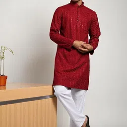 TRYBUY.IN Floral Embroidered Long Sleeves Chikankari Cotton Kurta-image-89