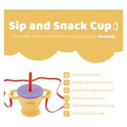 CUBKINS Sip n Snack Cup with Straw, Strap & Lid for Children | 2 in 1 Snack & Sippy Cup | Collapsible | Suction Base | Soft & Smooth Flips | 100% Silicone, BPA Free | Easy to Clean (Mango) image 4