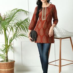 MEESAN Printed Cotton Straight Kurti-image-4