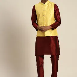 SOJANYA Silk Cotton Kurta With Churidar & Nehru Jacket-image-96