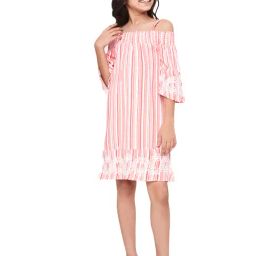 Global Desi Girl Coral Striped Dress-image-11