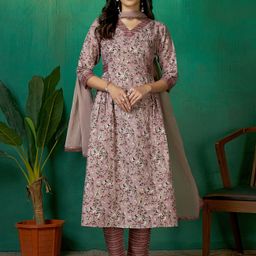 Sangria Pure Cotton Printed Anarkali Kurta Pant Dupatta Set-image-75