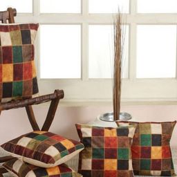 Shadowkart Beige & Green 5 Pieces Checked Velvet Square Cushion Covers-image-70