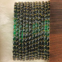 KOTTIAR CREATIONS Set Of 12 Crystal Studded Glass Bangles-20