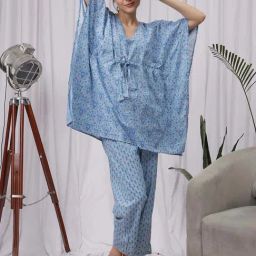 NEUDIS Blue Printed Kaftan Pyjamas Set-picture-23