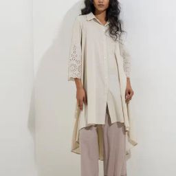 Utsa by Westside Beige Schiffli Detailed High-Low Cotton Kurta-picture-42