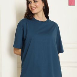 Metronaut Women Pack of 2 Graphic Printed Round Neck Cotton Oversized T-shirts-image-98