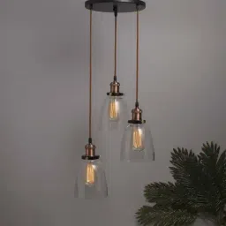 Homesake 3-Lights Round Cluster Black Metal Modern Glass Bell Pendant Light - Set of 1-picture-10