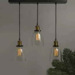 Homesake 3-Lights Linear Cluster Black Metal Modern Glass Bell Pendant Light - Set of 1-image-63