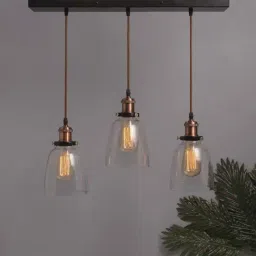 Homesake 3-Lights Linear Cluster Black & Brown Metal Modern Glass Bell Pendant Light - Set of 1-16