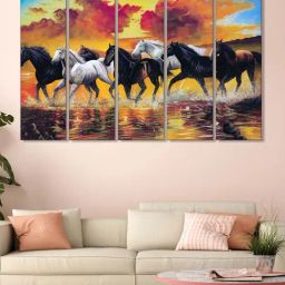 999Store Multicolor Running Horses Art 5 Frame MDF Paintings-3