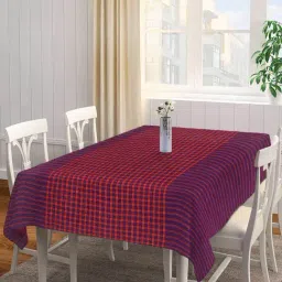 Klotthe Purple & Red Woven Cotton 200 GSM 6 Seater Table Cover - Set of 1-23