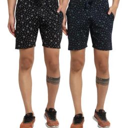Vimal Jonney Navy & Black Regular Fit Printed Shorts - Pack of 2-image-104