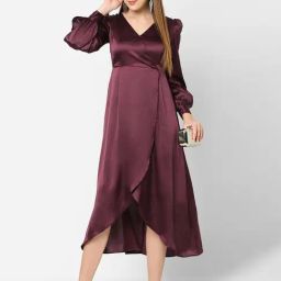 MISH Maroon V Neck High-low Dress-image-53