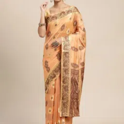 Blissta Orange Woven Kanjeevaram Saree With Unstitched Blouse-picture-10