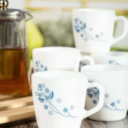 Cello Imperial Ricca White & Blue Glass Coffee Mug (0.18 L) - Set of 12-picture-25