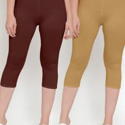 Gracit Brown & Beige Mid Rise Capris - Pack Of 2-image-25